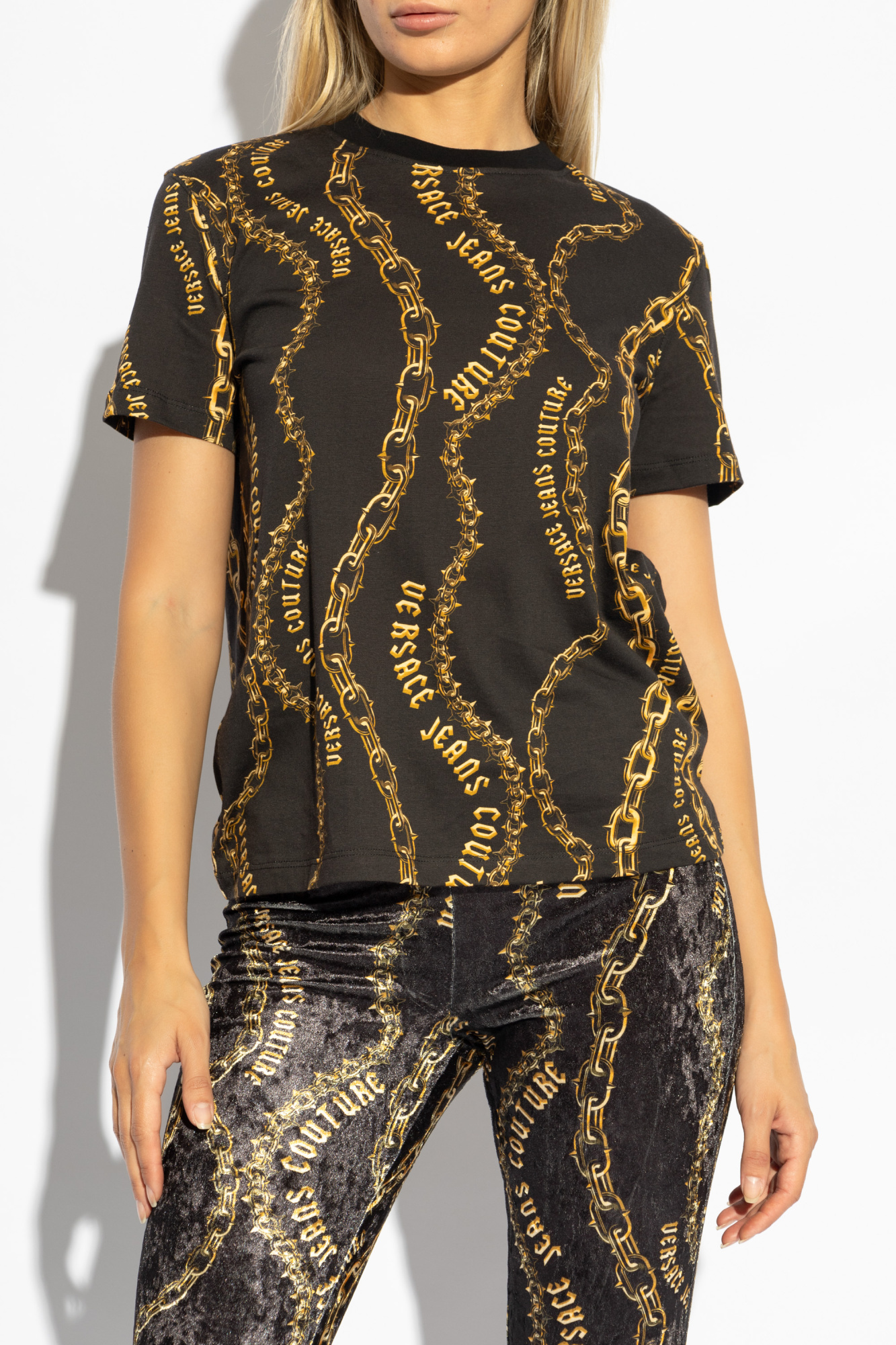 Versace Jeans Chain Couture Cotton T-shirt In Black
