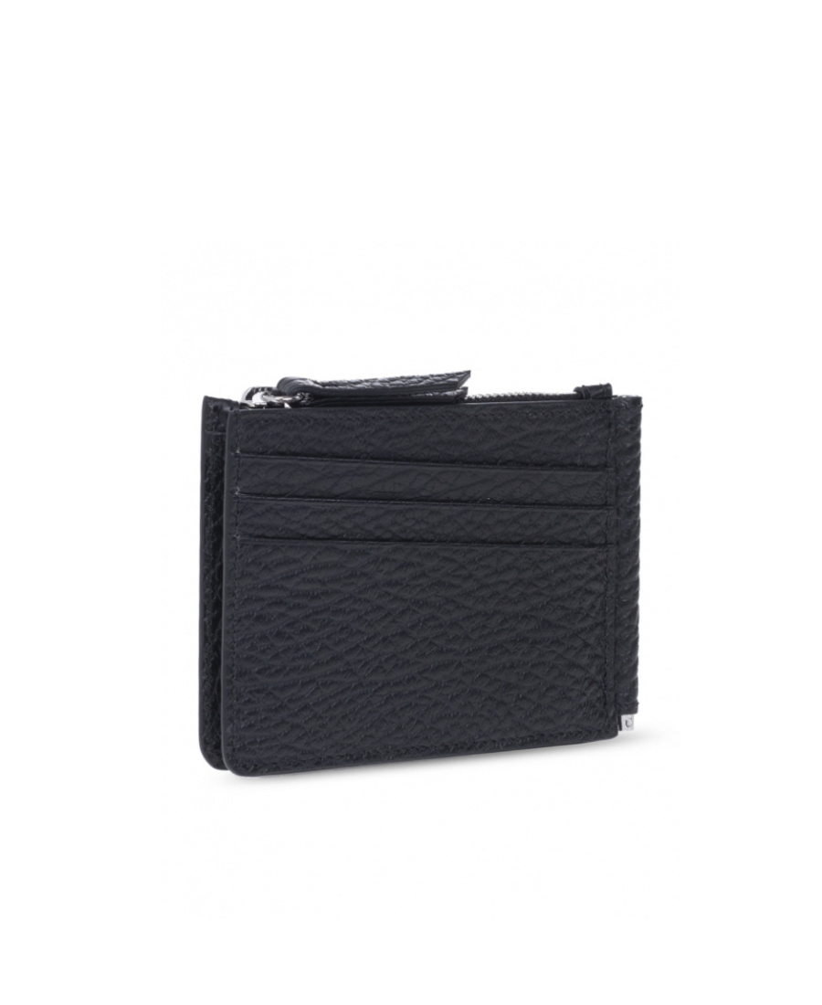 Maison Margiela Calfskin Leather Wallet With Contrasting Logo Stitching In Black
