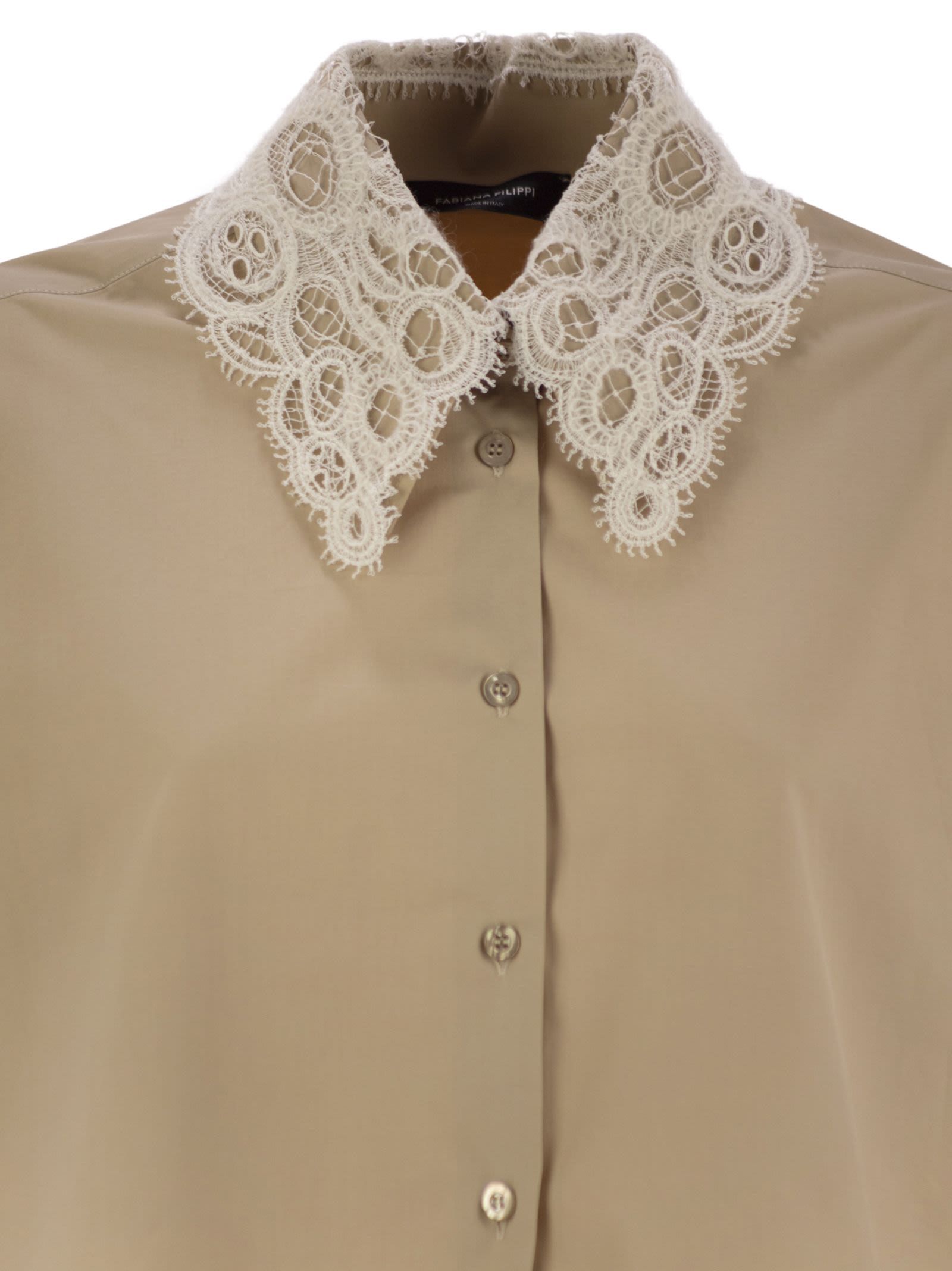 Fabiana Filippi Cropped Shirt With Lace Collar In Neutral
