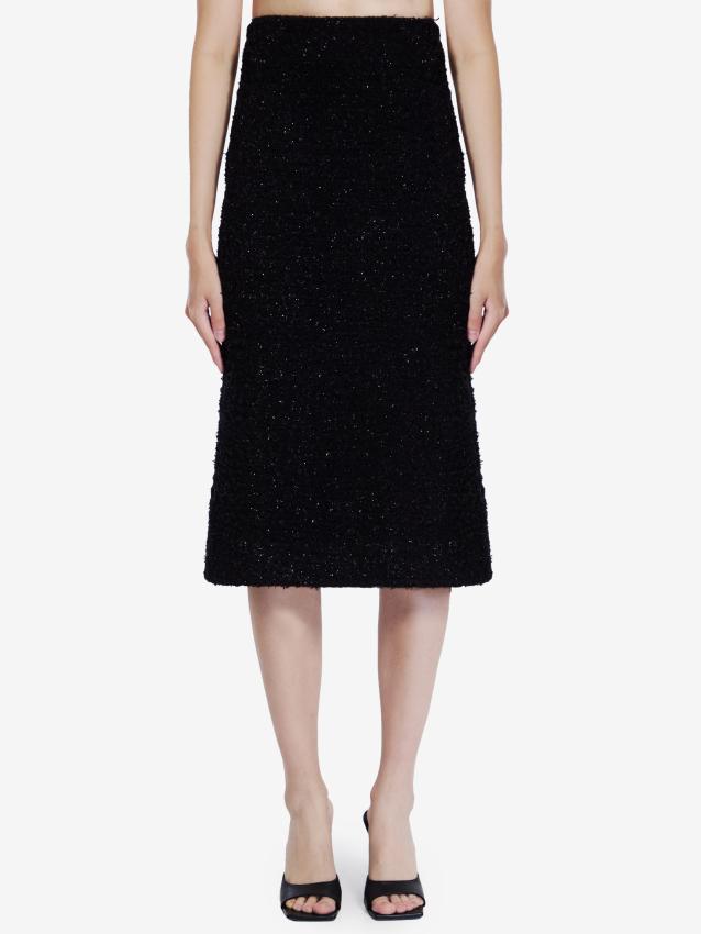 Balenciaga Cotton Tweed Knitted Midi Skirt In Black