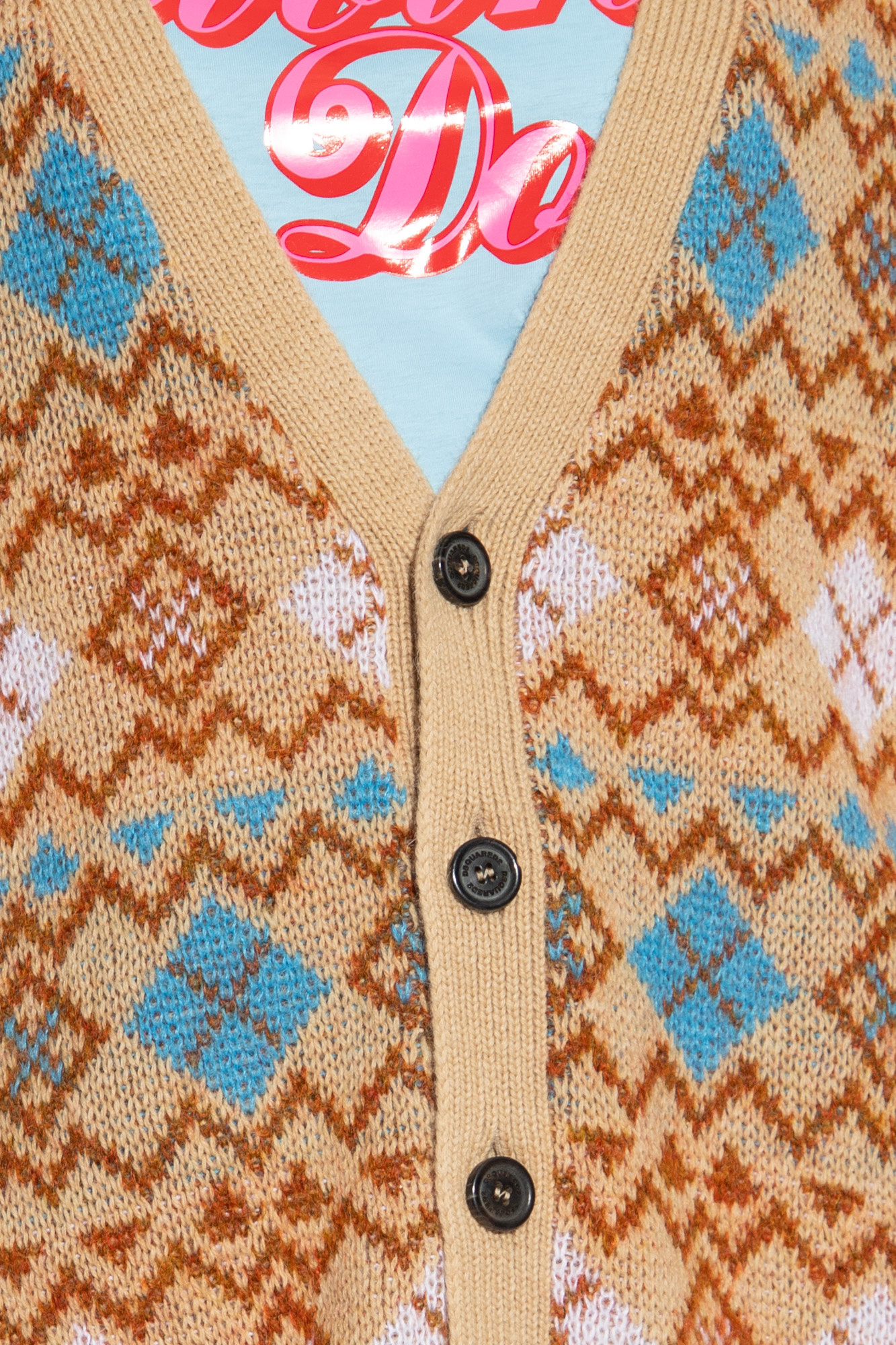 Shop Dsquared2 Geometric-print Wool Cardigan In Nude