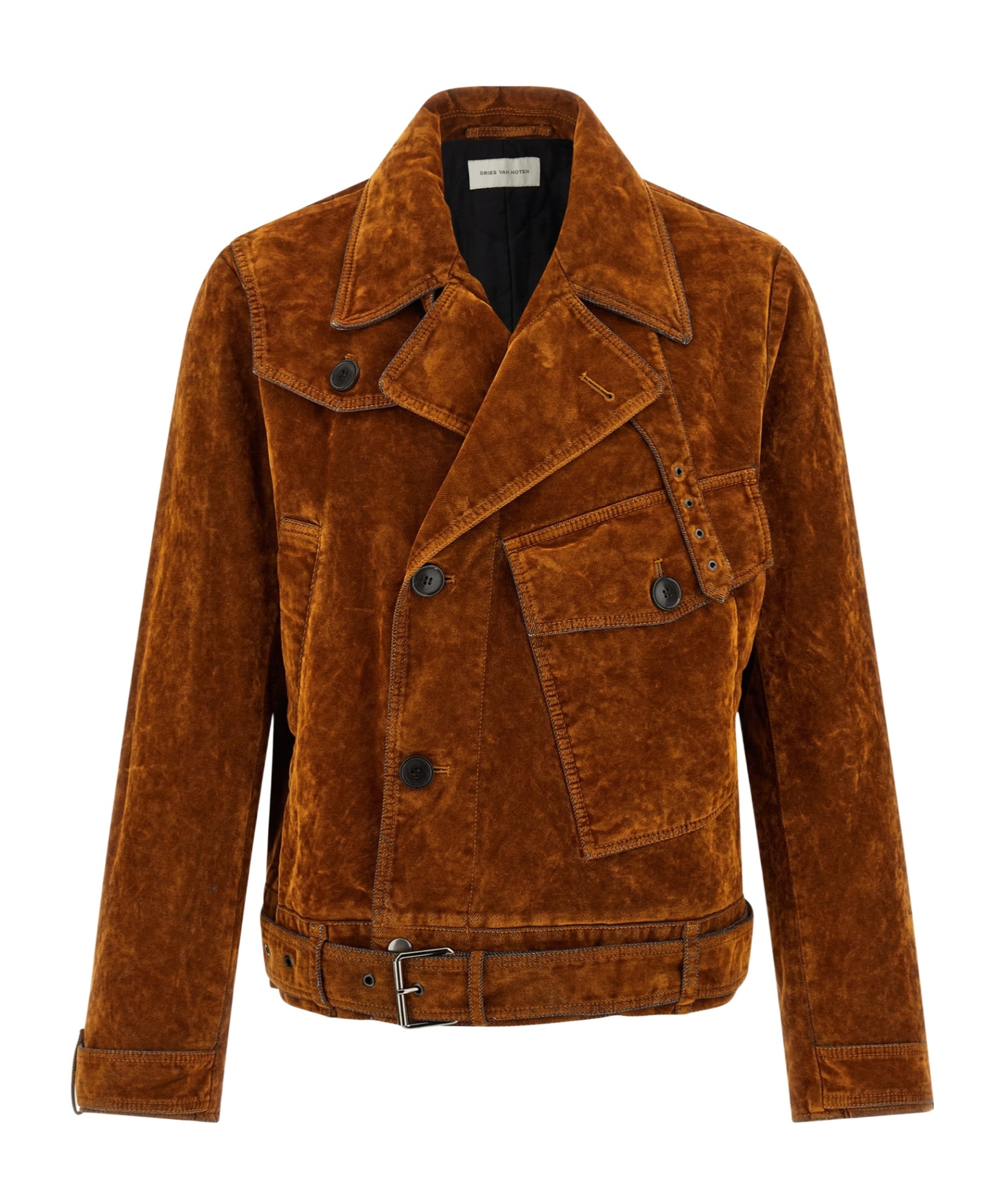 Dries Van Noten Velvet Biker Jacket Puffer Jackets Multicolor In Brown