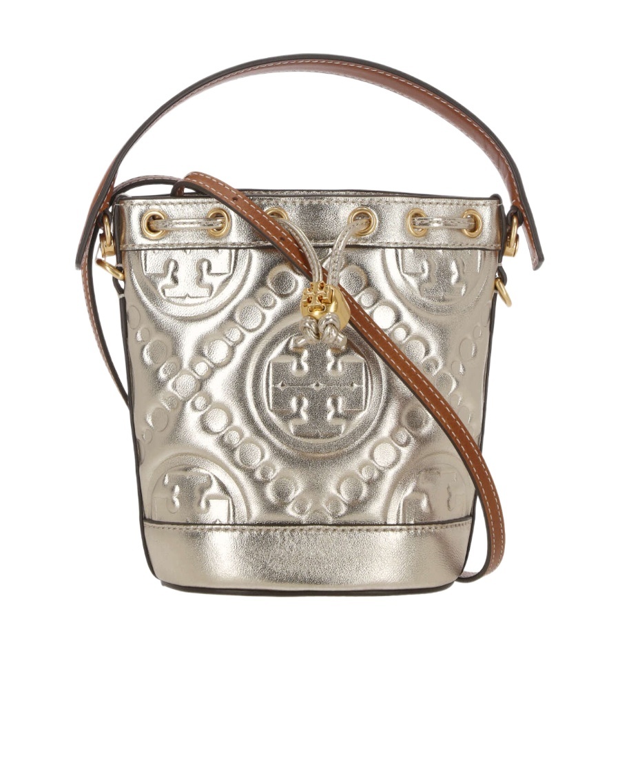 TORY BURCH T MONOGRAM LEATHER BUCKET BAG