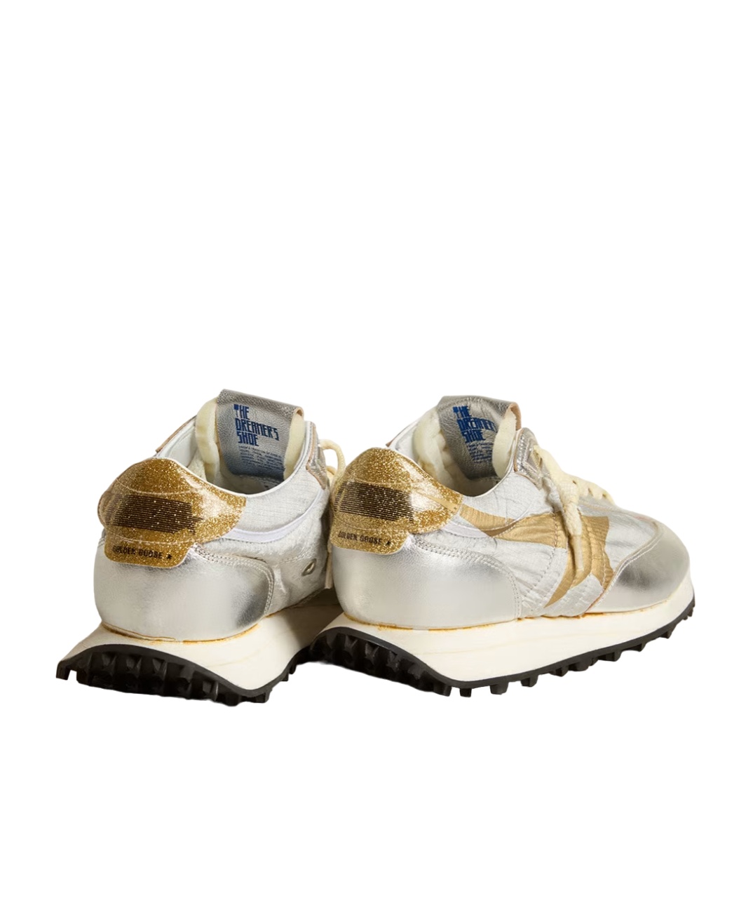 Golden Goose Marathon Sneakers With Silver Ripstop Nylon Upper And Gold Star Shoes In White