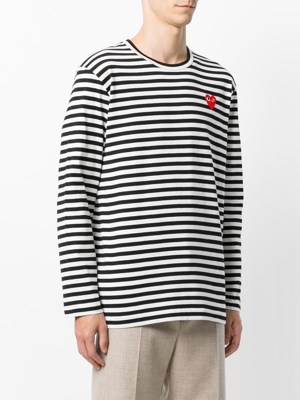 Comme Des Garçons Play Striped Red Heart Long-sleeved T-shirt In Black