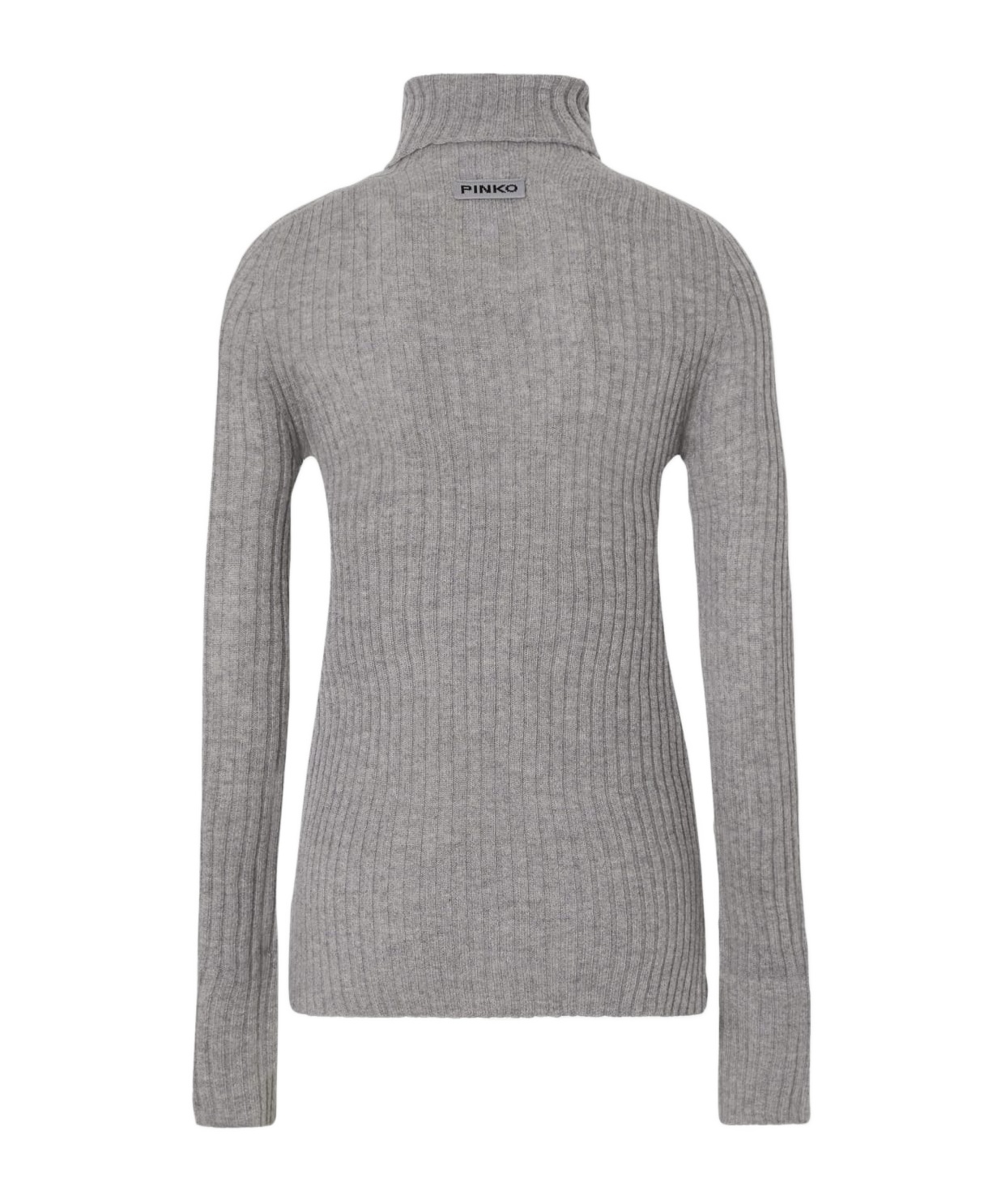 Pinko High-neck Ribbed Cashmere-blend Sweater With Lurex Cuffs In Gray