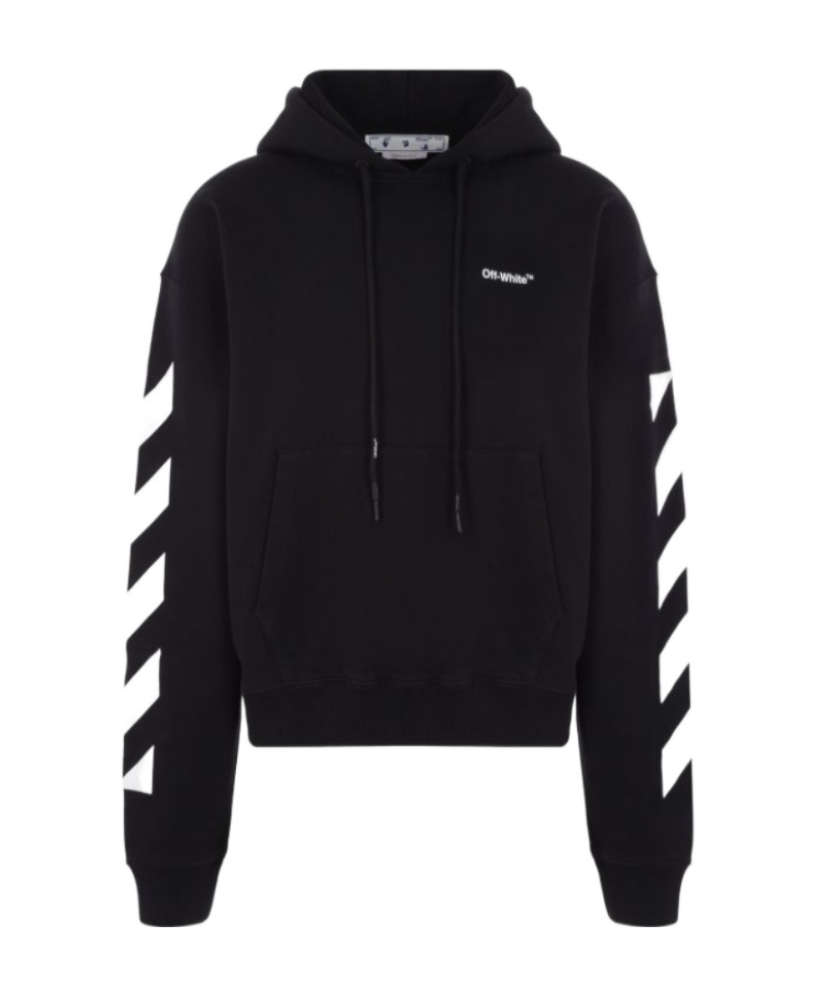 Off-white Brand-embroidery Kangaroo-pocket Relaxed-fit Cotton-jersey Hoody In Black