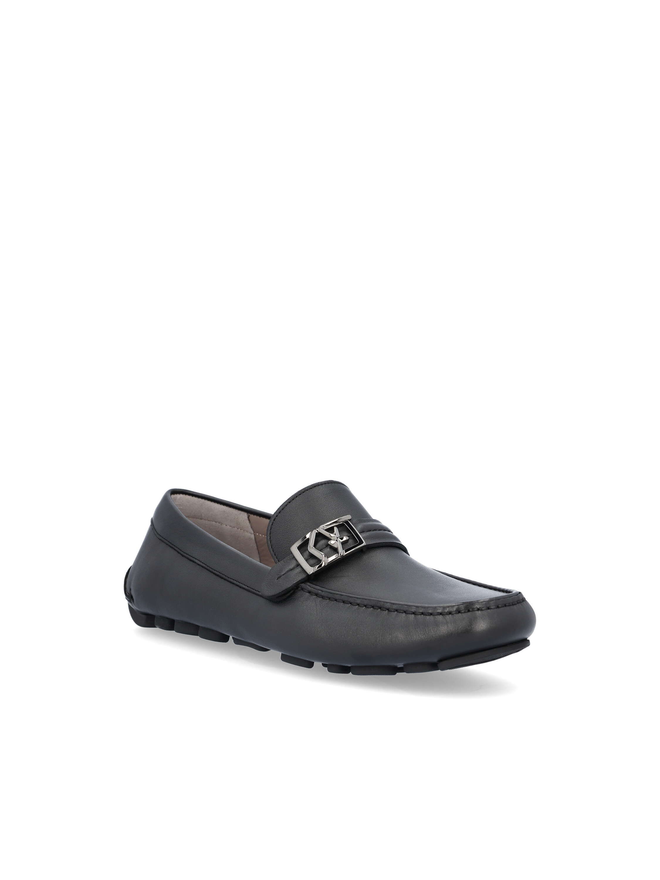 Ferragamo Leather Driver Loafers In Black