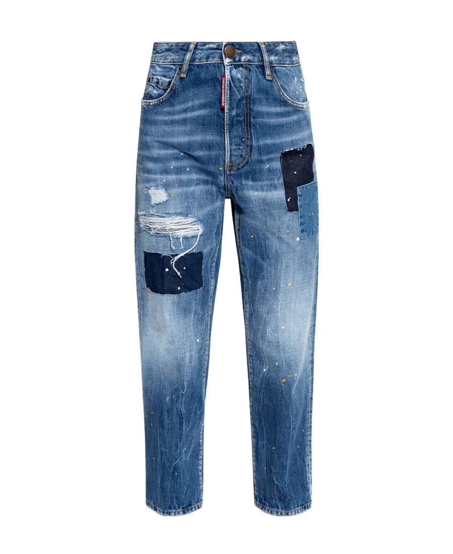Dsquared2 Paint-splatter Straight-leg Jeans In Blue