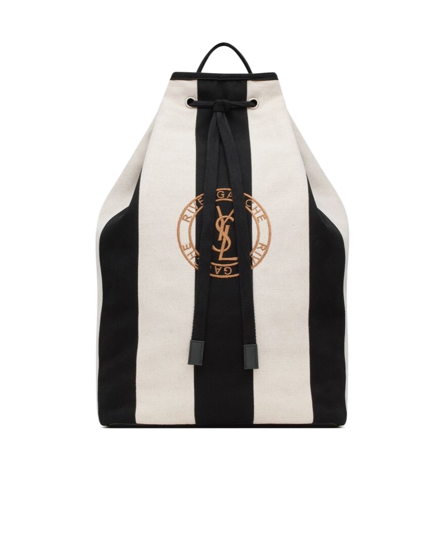 Saint Laurent Striped Cotton-blend Backpack In White