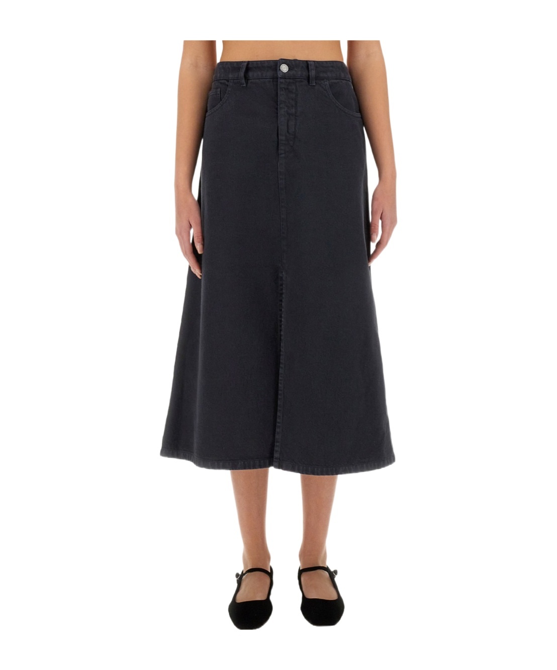 Apc Split-front Denim Midi Skirt In Black