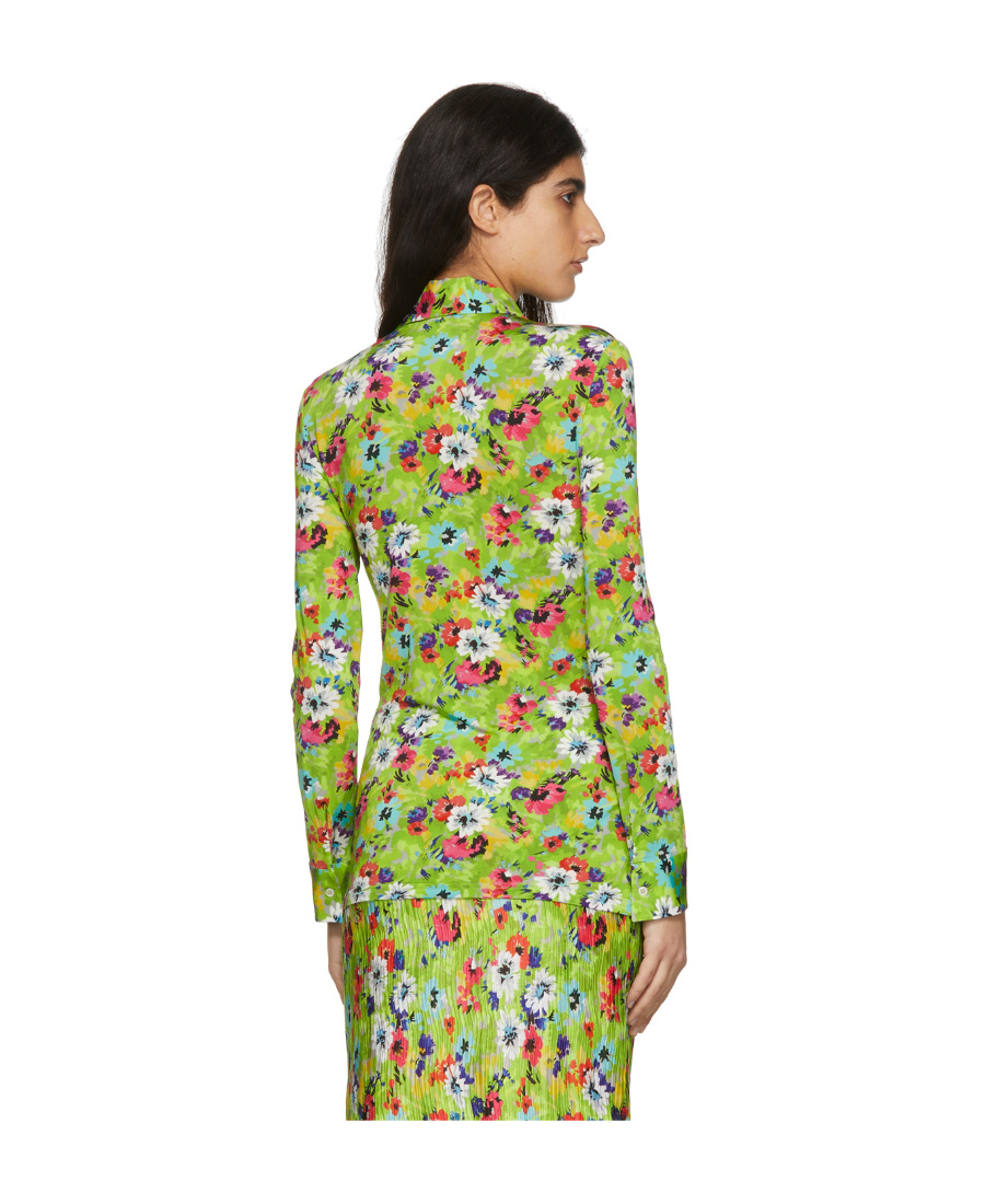 Msgm Floral-print Ruched Slim Shirt In Green