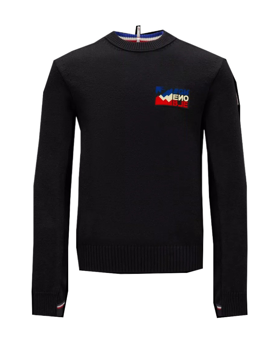 Moncler Stretch Wool Blend Crewneck Sweater In Black