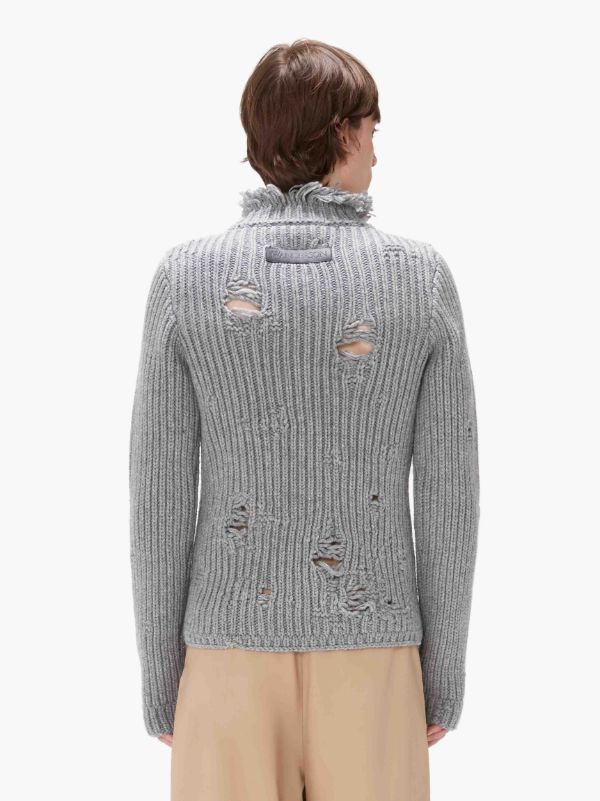 Jw Anderson Distressed-effect Merino-wool Jumper In Gray