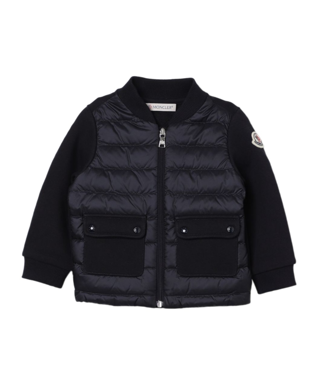 Moncler Logo-patch Panelled Bomber Jacket In Blue