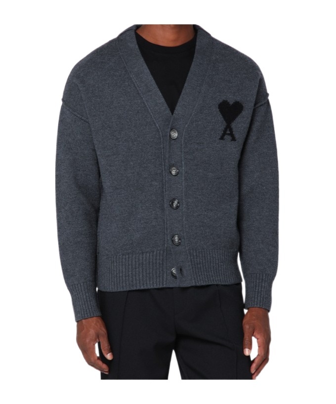 Ami Alexandre Mattiussi Ami Paris Ami De Coeur Heather Grey Wool Cardigan Men In Gray