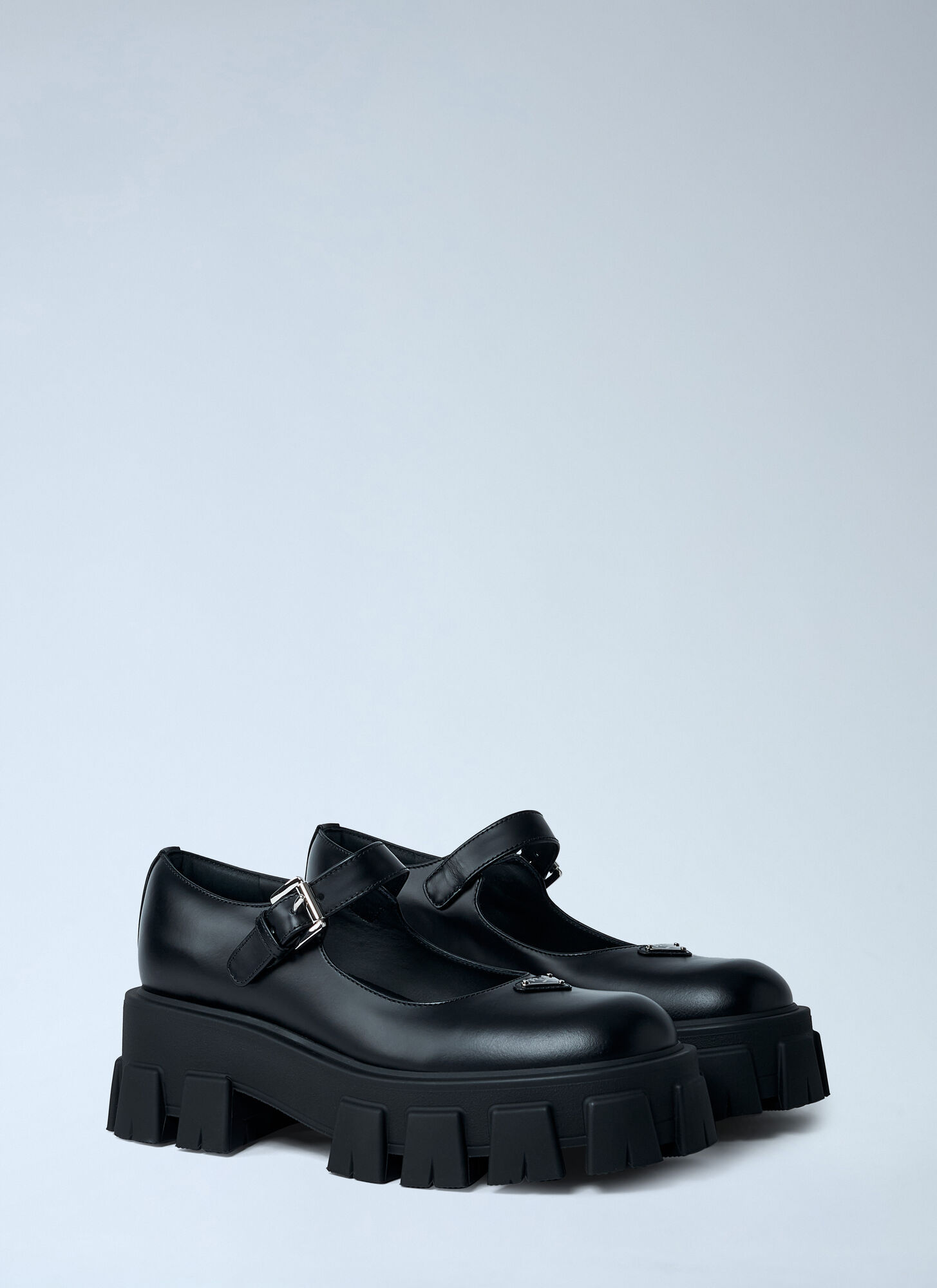 Prada Leather Logo Plaque Platform Flats In Blue