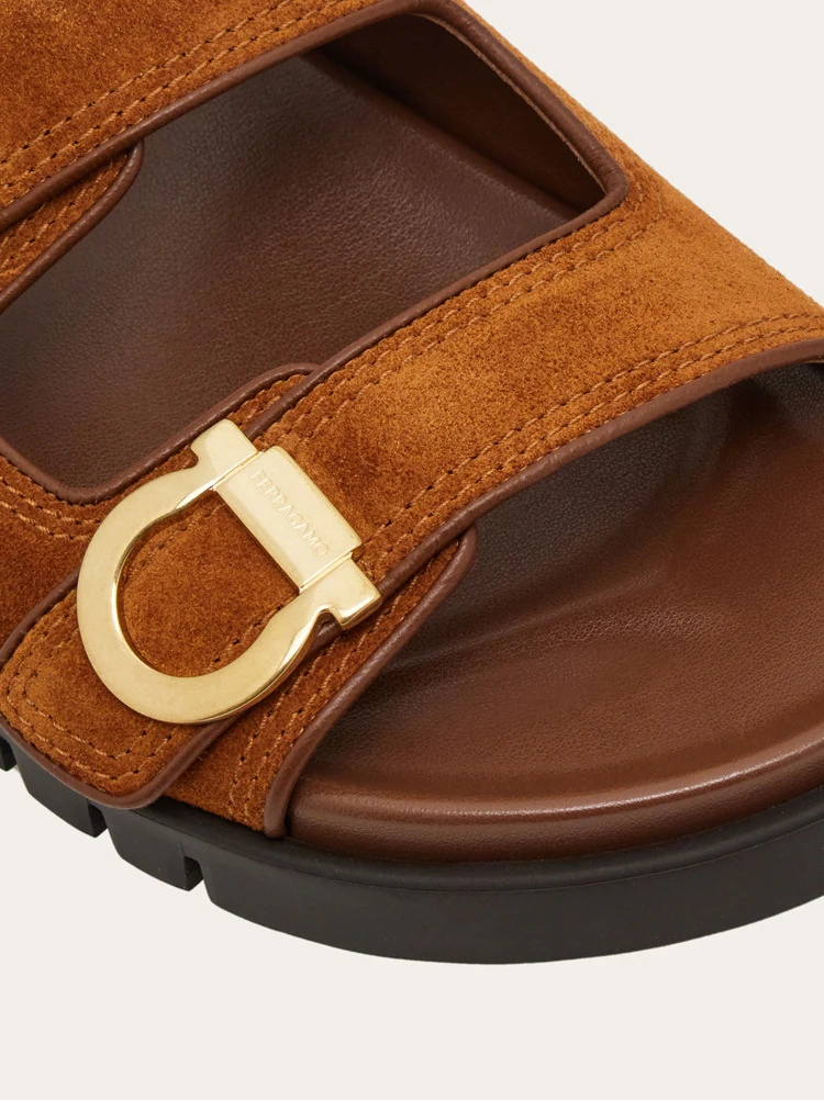 Ferragamo Two-strap Flat Sandals In Brown