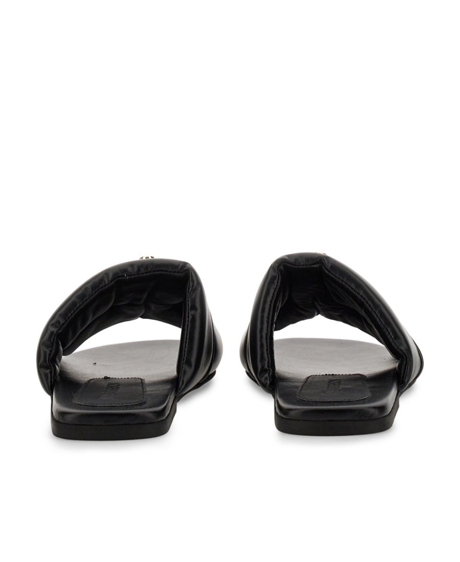 Jw Anderson J. W.anderson Solid Color Faux Leather Sandals With Golden Detail In Black