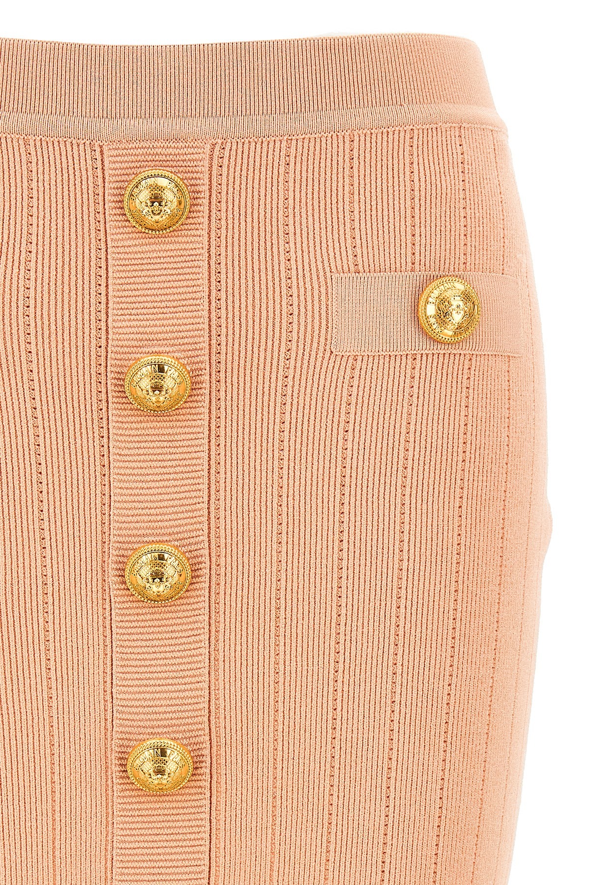 Balmain Buttoned Knitted Midi Skirt In Nude
