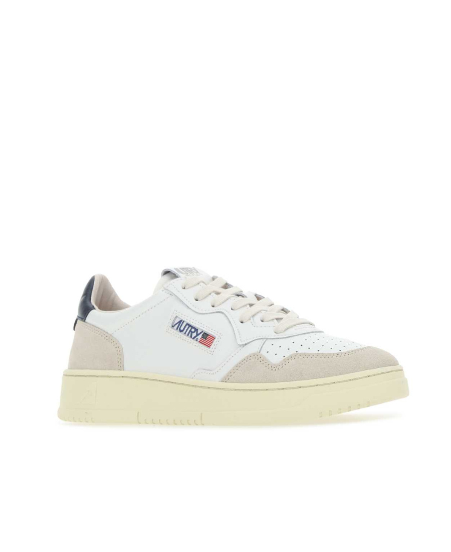 Autry 'medalist' White Low Top Sneakers With Beige Suede Details In White