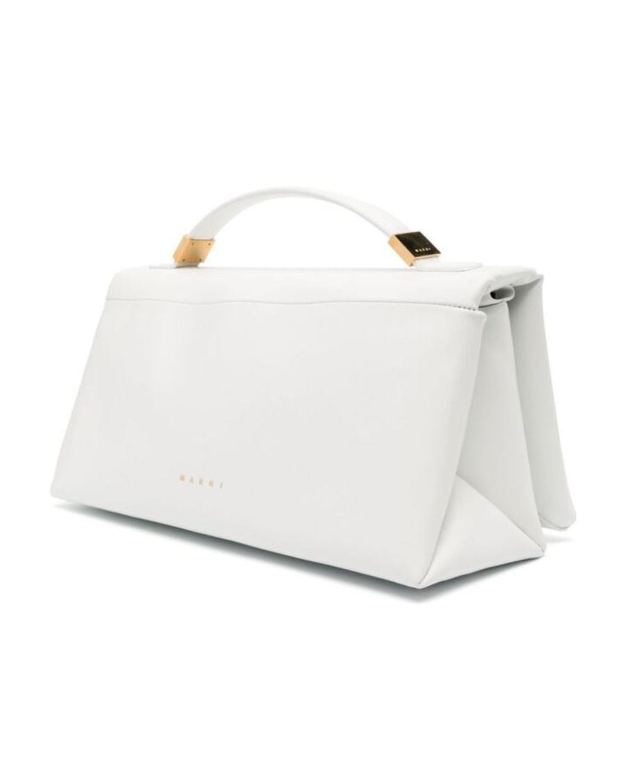 Marni Leather Tote Bag With Prisma Logo In White