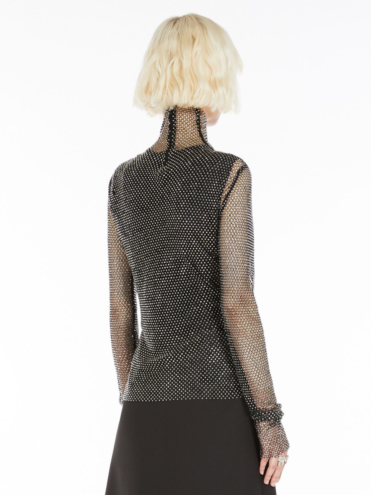 Sportmax Sheer Fishnet Long-sleeve Fitted Top With High Neck In Black