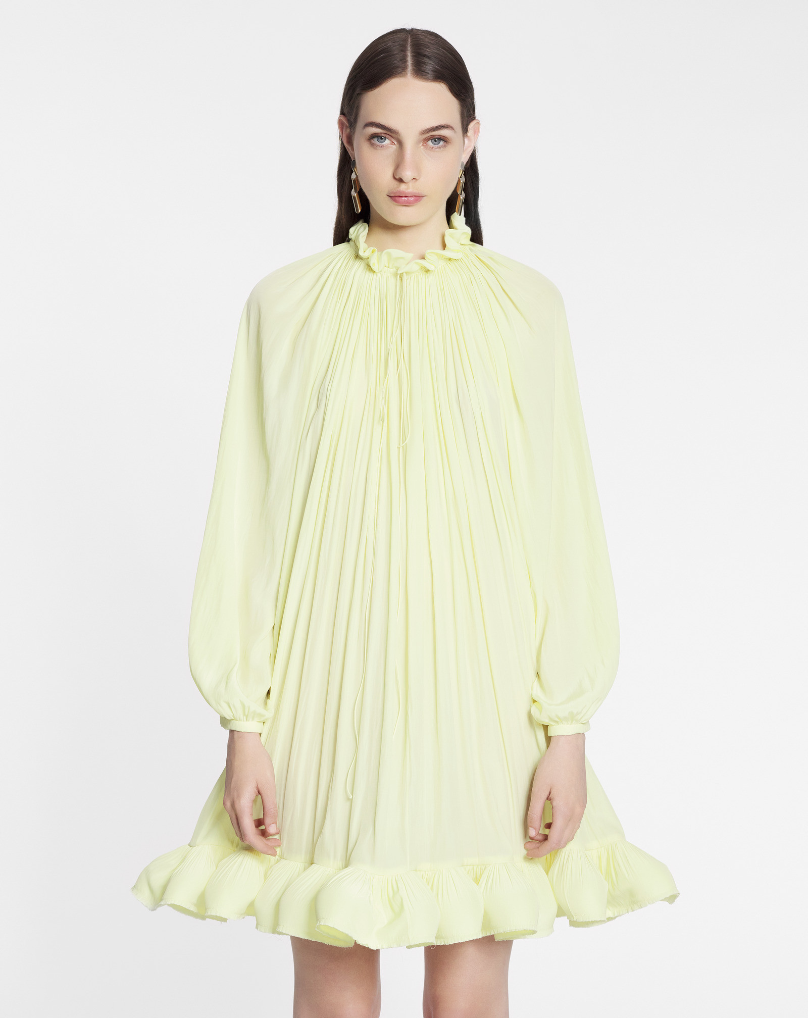Lanvin Woman Short Dress Acid Green Size 4 Polyester In White