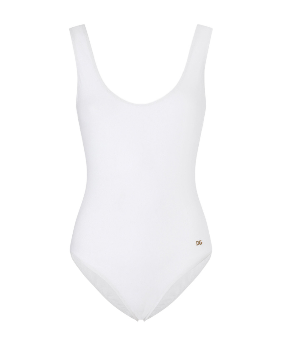 Dolce & Gabbana Racer-style Logo-plaque Swimsuit In White