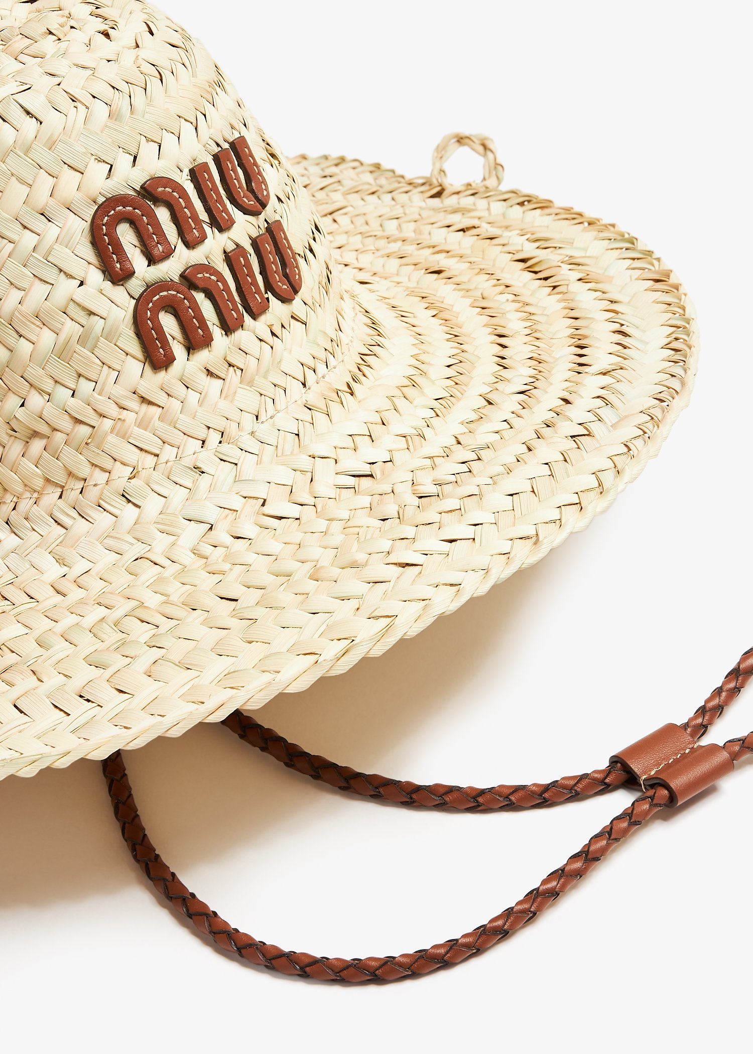 Miu Miu Chapeau Palmetto In Beige/cognac