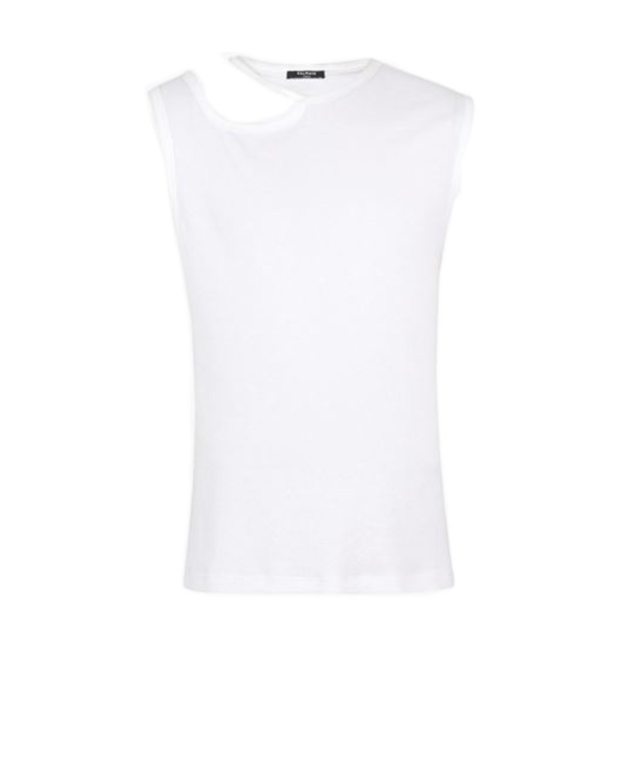 Balmain Ribbed Cotton Tank Top With Cut-out In White