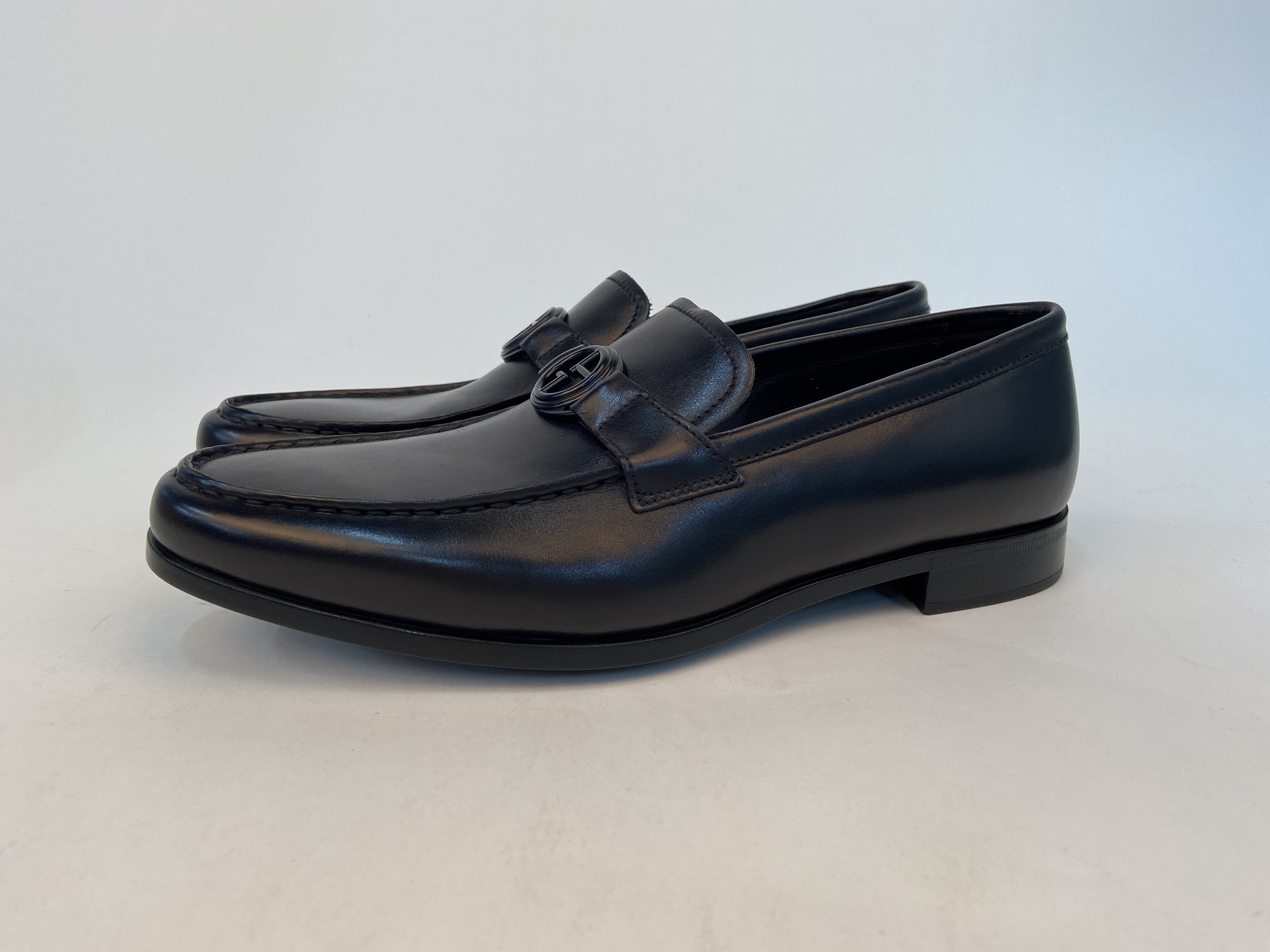 Giorgio Armani Logo Leisure Business Shoes In Black