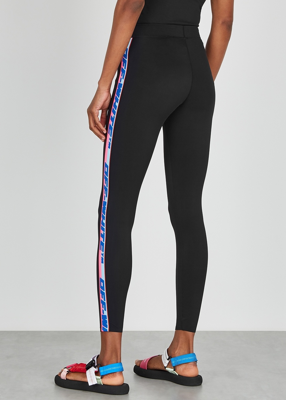 Off-white Logo-tape Leggings In Black