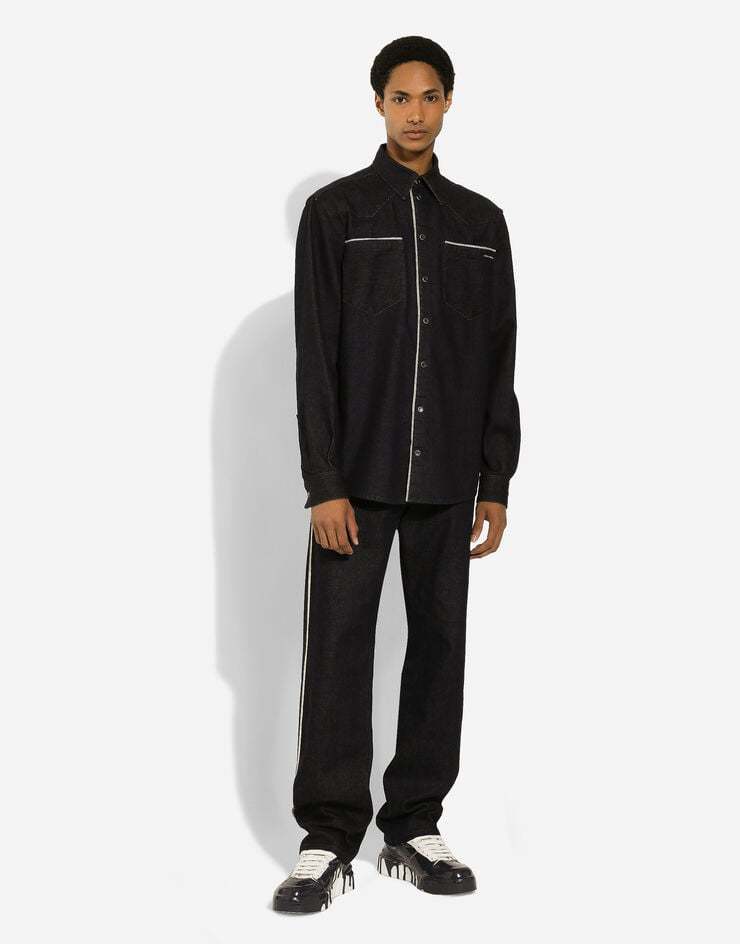 Dolce & Gabbana Constrastim-trim Denim Shirt In Black