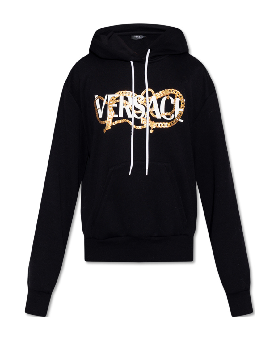 Versace Logo-print Hoodie In Black