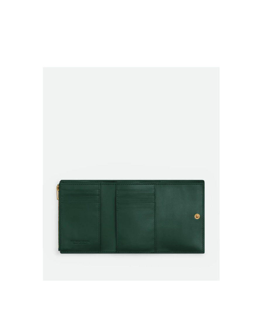 Bottega Veneta Cassette Tri-fold Zip Leather Wallet In Green