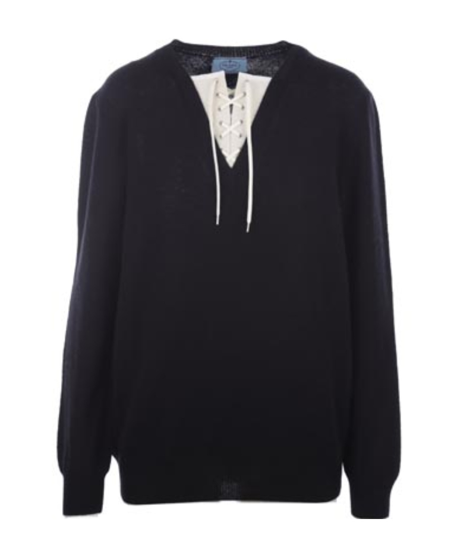 Prada Lace-up Cashmere Jumper In Black