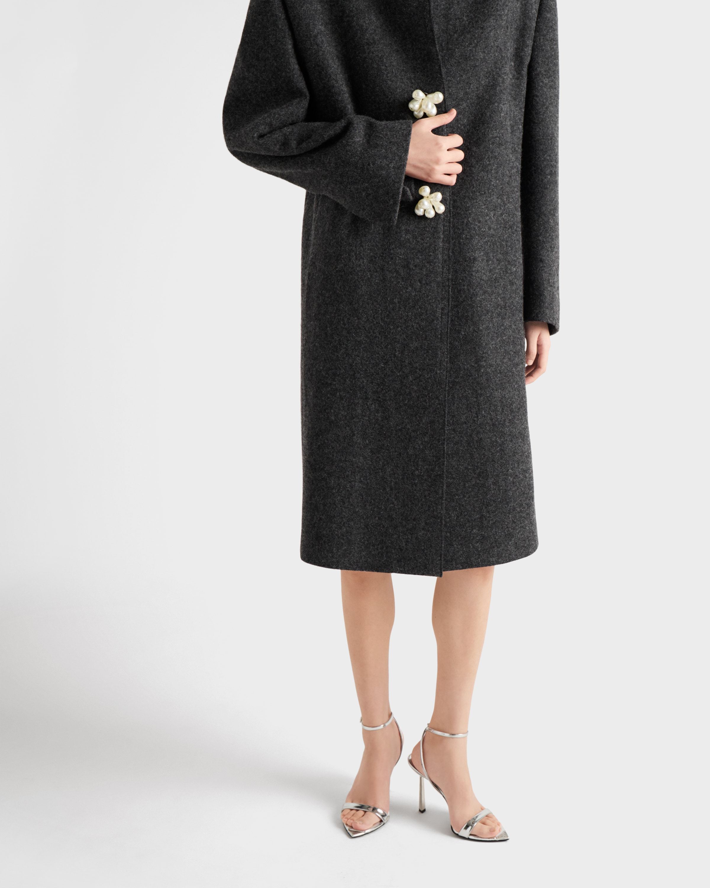 Prada Shetland Wool Coat With Jewel Buttons In Gray