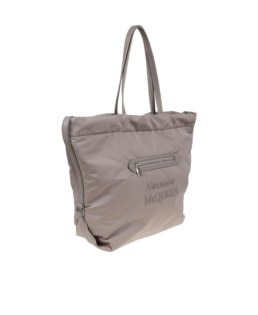 Alexander Mcqueen Embroidered-logo Tote Bag In Gray