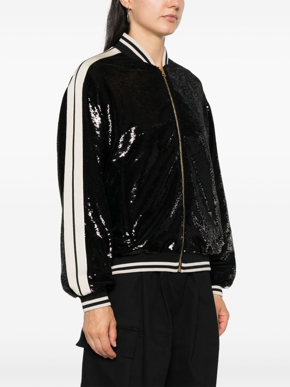Shop Palm Angels Sequined Pilot Jacket In Black
