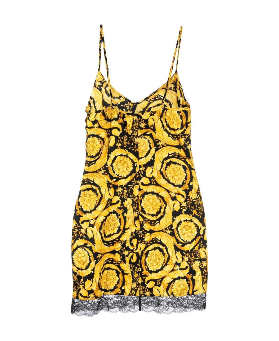 Versace Barocco Silk Camisole Minidress In Yellow