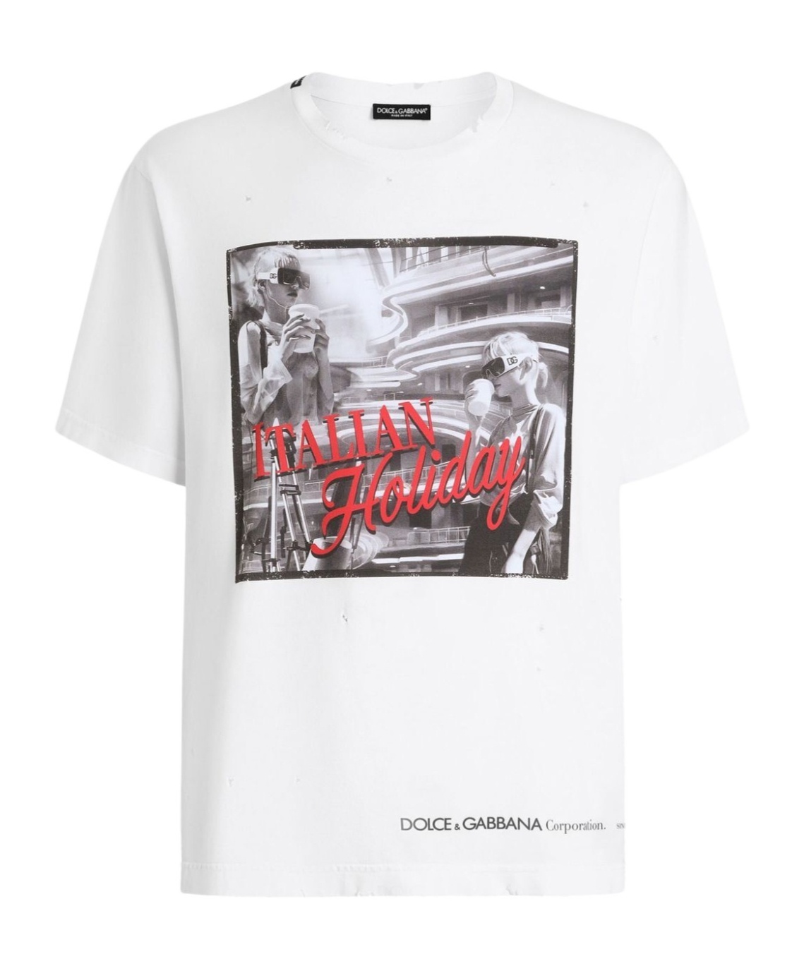 Dolce & Gabbana White Cotton Italian Holiday Print T-shirt