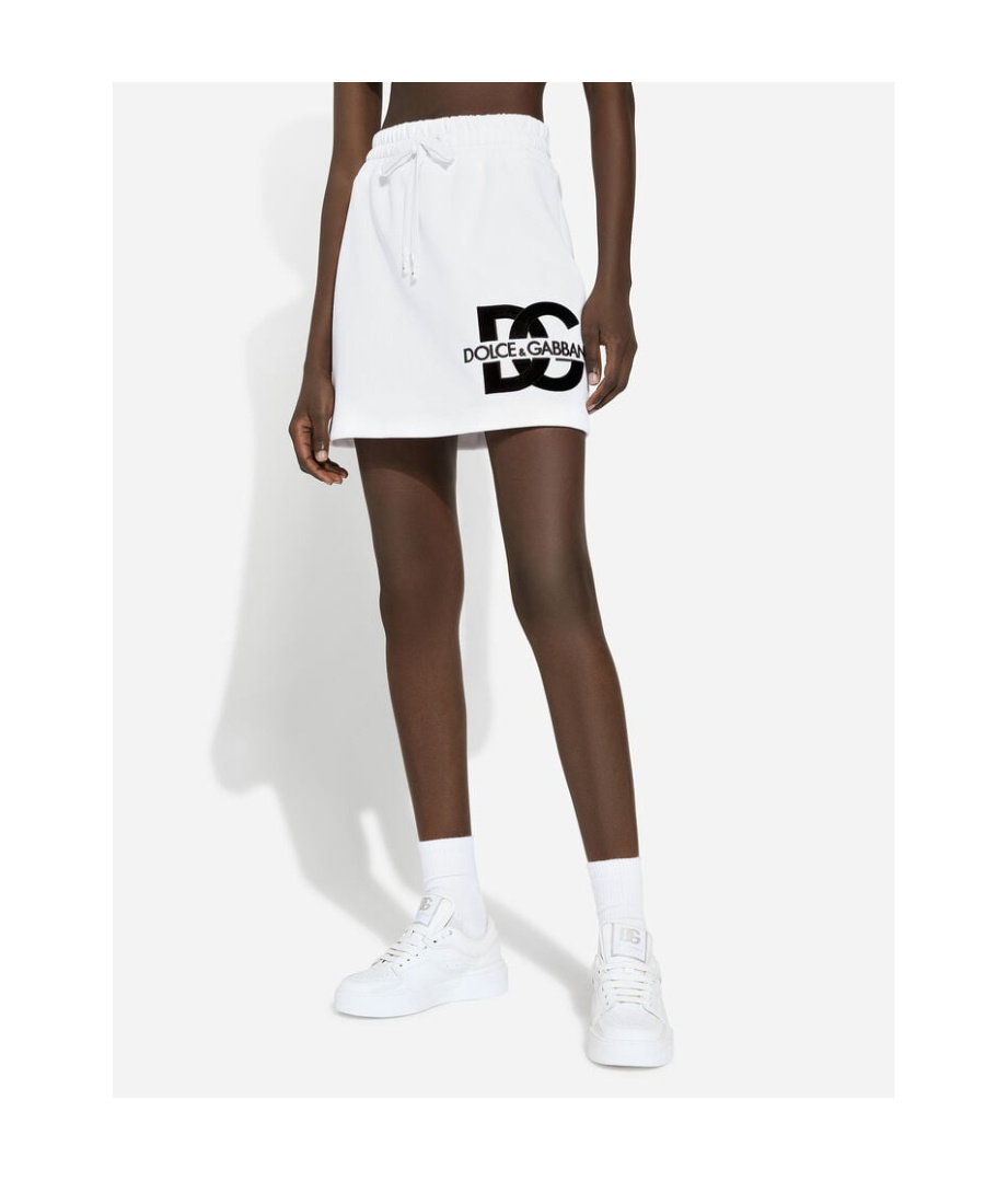 Dolce & Gabbana Minigonna In Jersey Con Patch Logo Dg In White