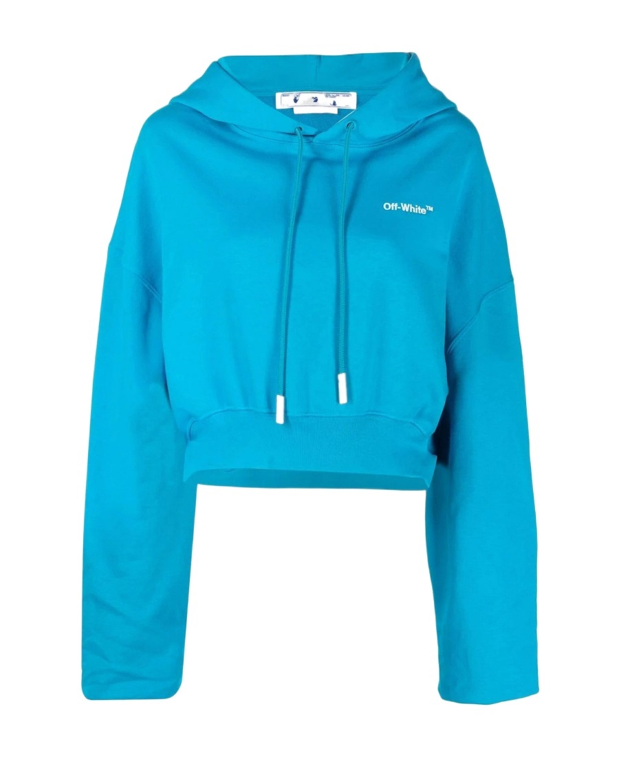 Off-white Cropped Logo-print Hoodie In Blue