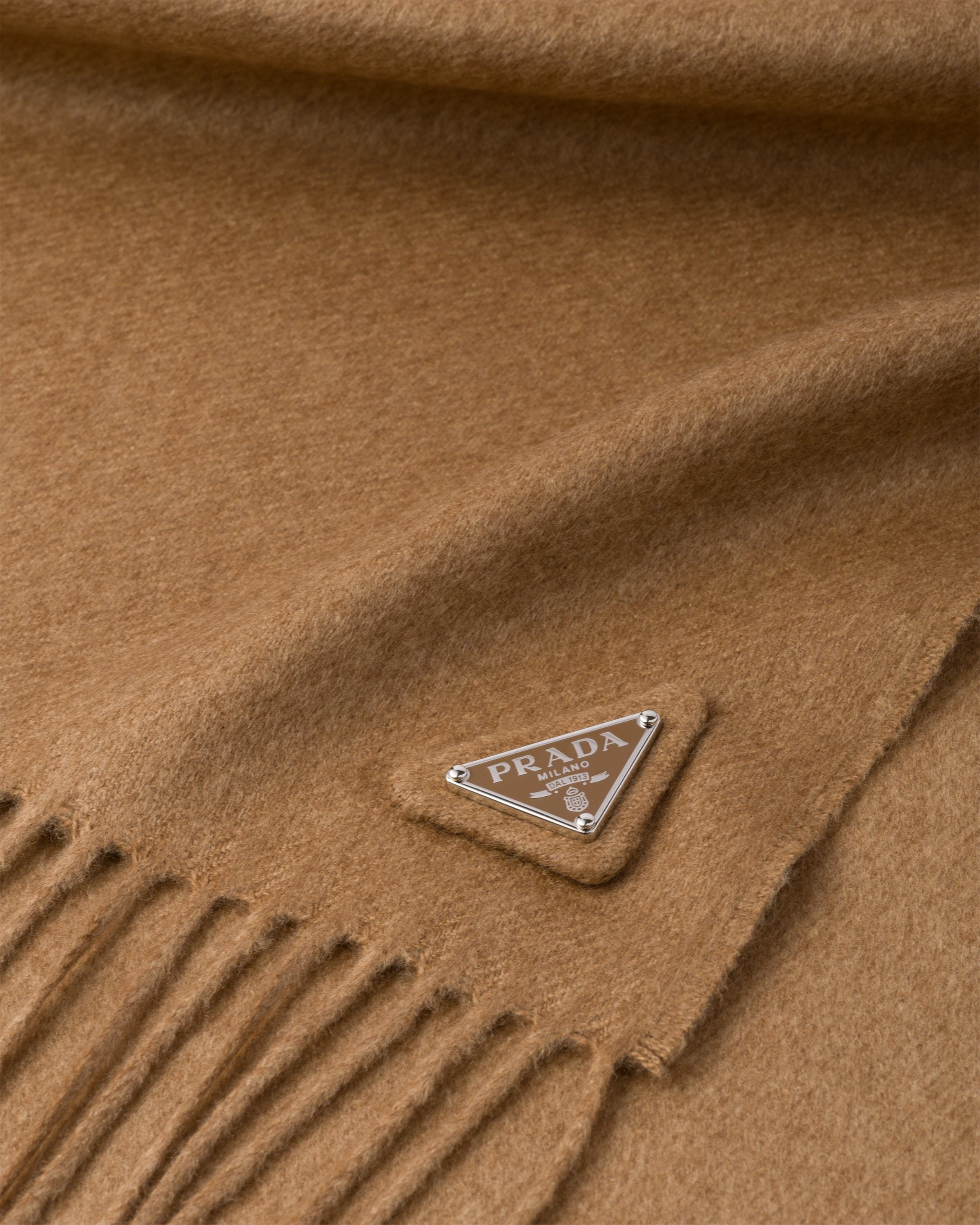 Prada Logo-plaque Silk-cashmere Scarf In Brown