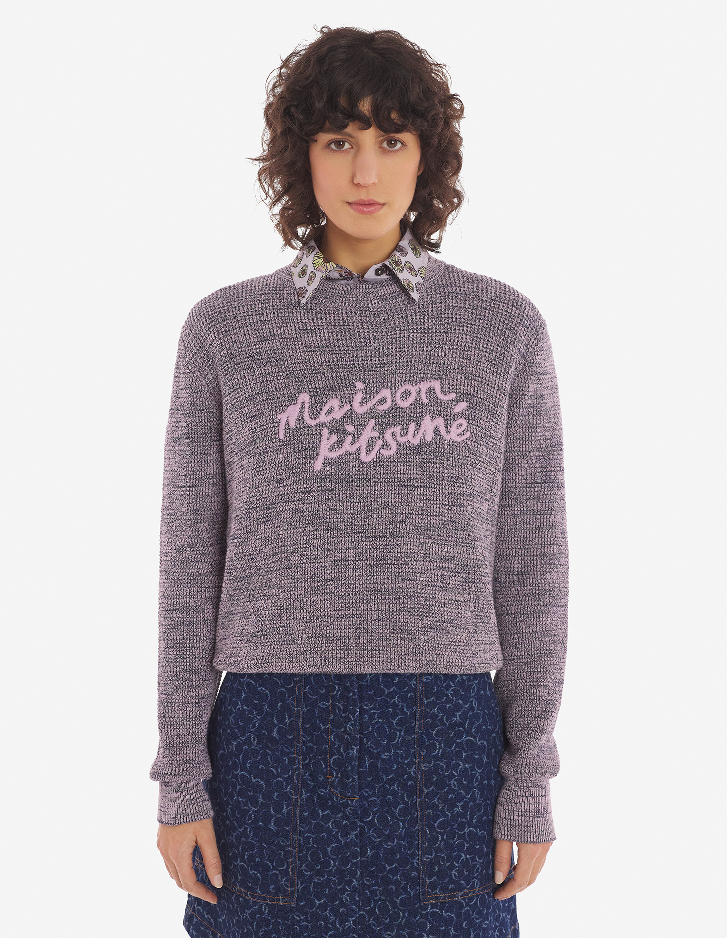 Maison Kitsuné Handwriting Logo-embroidered Jumper In Gray