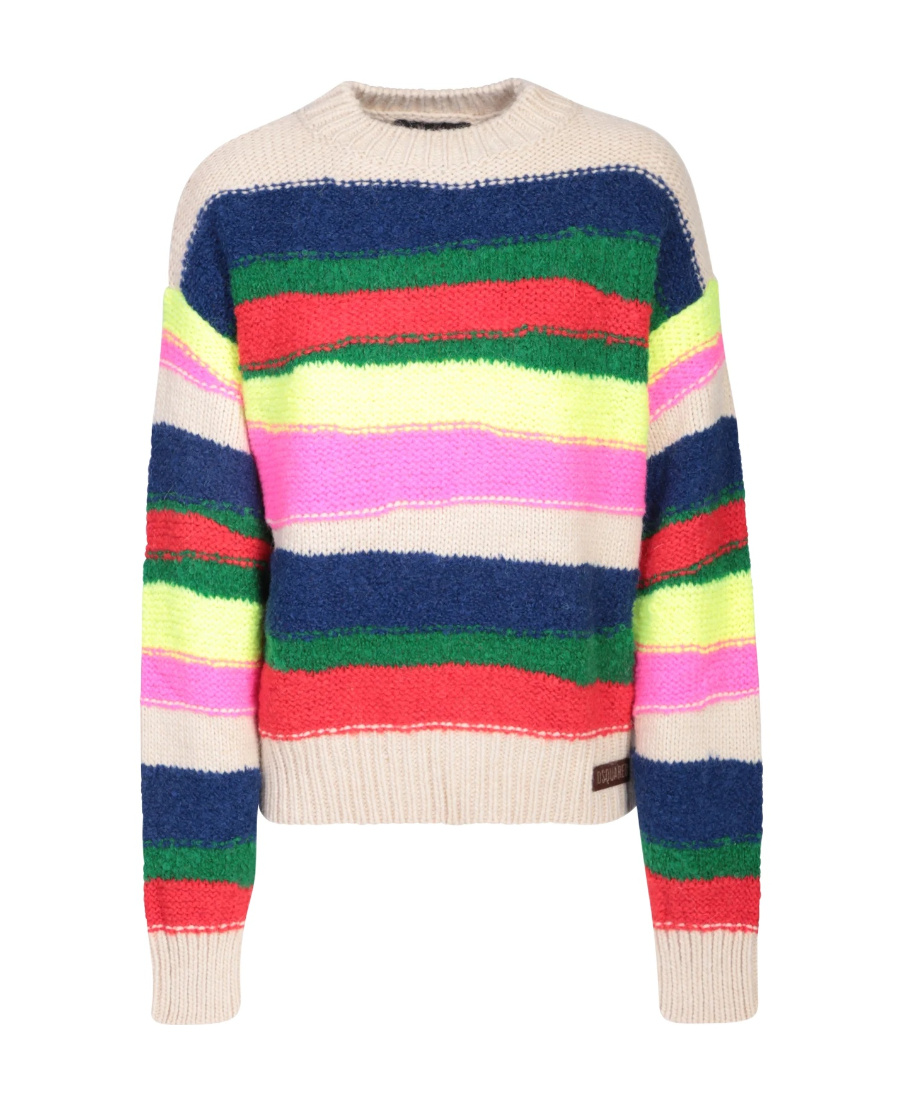 Shop Dsquared2 Horizontal-stripe Chunky-knit Crewneck Jumper In Multicolor