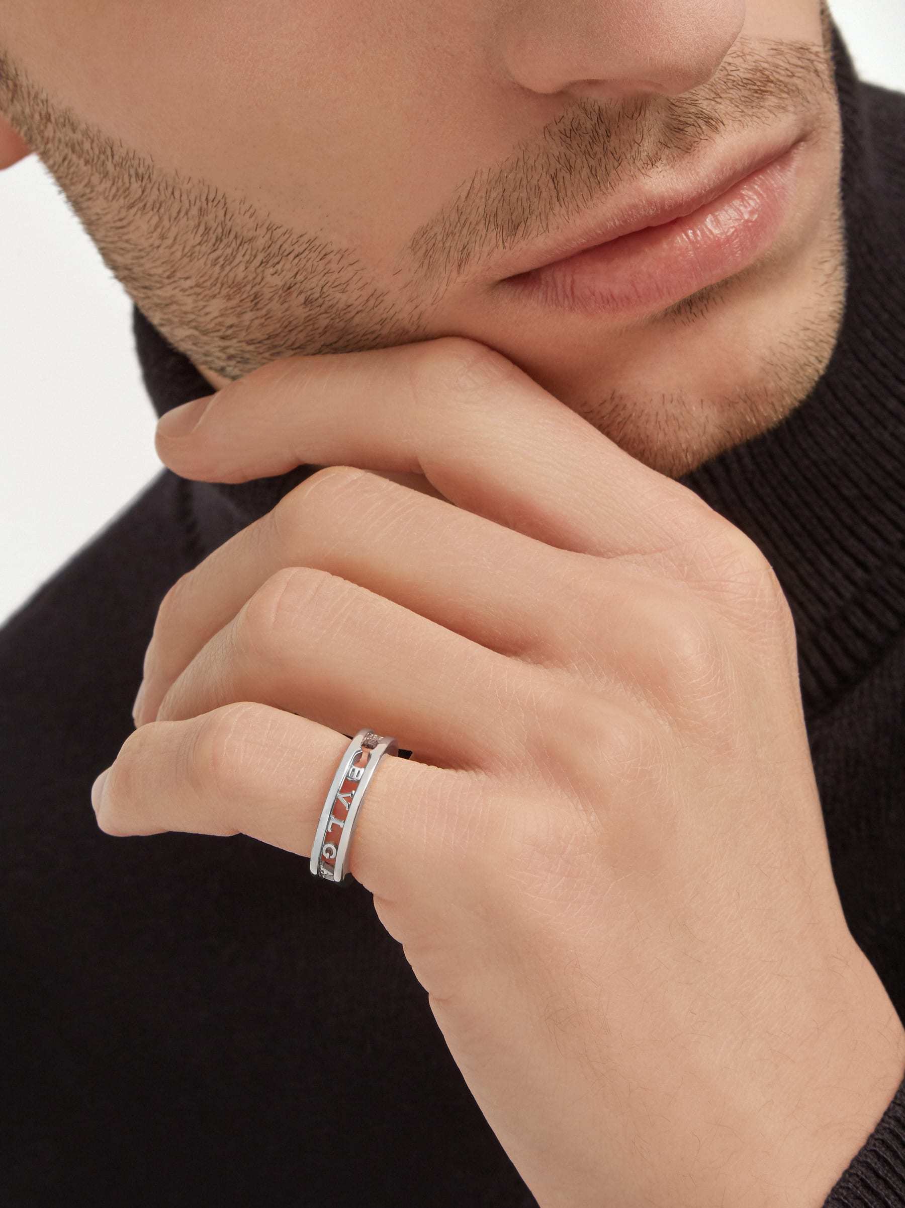 Bvlgari B. Zero1logo Carved Ring In White
