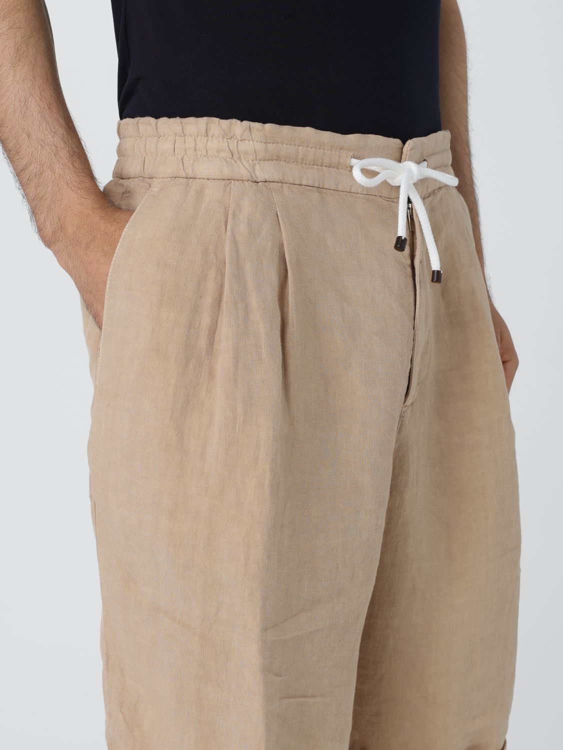 Brunello Cucinelli Interlock-twill Linen Shorts In Nude