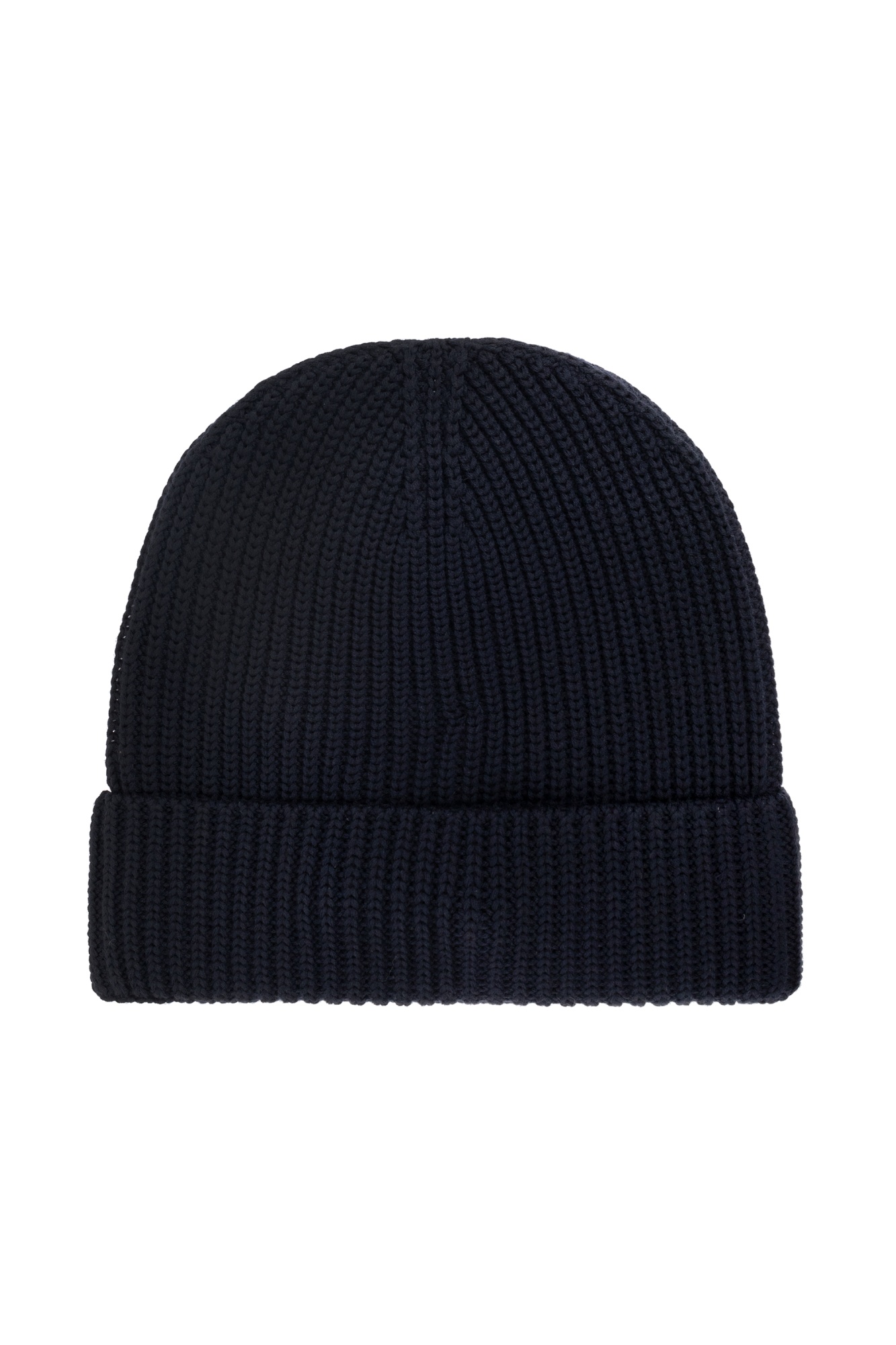 Brioni Ribbed Knit Beanie In Midnight Blue Wool In Black
